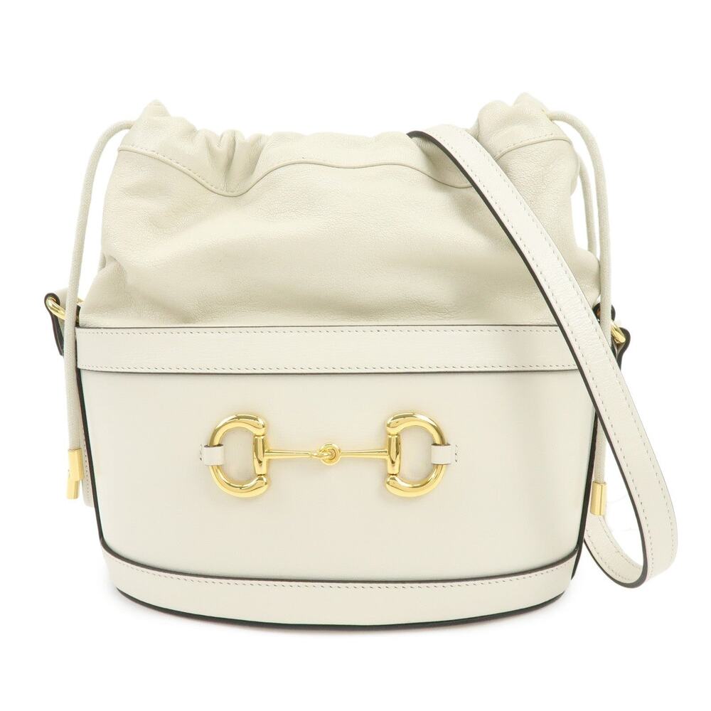 Gucci Calfskin Horsebit 1955 Drawstring Bucket Bag Beige